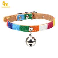 Wholesale Cat Collars Leads XS S M Colorful Leather Collar With Bell Padded Puppy Necklace Pet For Chihuahua Neck Strap Kitten Accessories