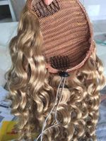 Wholesale Custom human ombre ponytail hair extension loose wave drawstring blonde highlights two tone mixed pony tail hairpiece g g