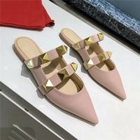 Wholesale Summer Women Sandals Pointed Rivets Pumps Top Quality Nude Ankle Straps Spikes Flip Flop Wedding Party Sexy Dress High Heels Shoes With box