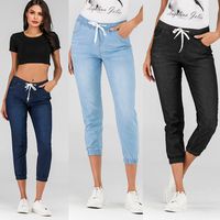 Wholesale Jeans Laced up Fashion Full Length Mid Waist Pants Thin Loose Plus Size Trousers Pant For Girl Feet Lantern Trouser CGY98