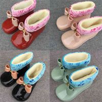 Wholesale Autumn Winter Grils Cute Warm Boots Jelly Bow With Plush Thickened Cotton Low Tube Rain Shoes Fashion Kids Waterproof Boots Snow Boots H9163UQW