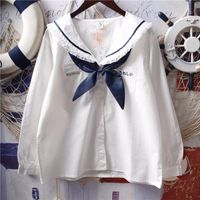 Wholesale Japan Lolita White Shirts Women Vintage Princess Ruffle Lace Tops Teen Girl Sailor Collar Button Down Cute School Uniform Blouse Women s Blo