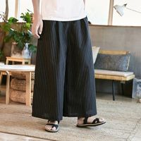 Wholesale Men s Pants Mens Harajuku Baggy Wide Leg Striped Loose Fit Comfortable Cotton Linen Casual Spring Summer Male Long Trousers