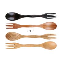 Wholesale Wooden Spoon Fork Outdoor Portable Multifunctional Tableware Dessert Spoon Hand Carved Creative Kitchen Tools HWF13090