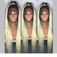 Wholesale New X4 quot Lace Frontal Box Braid Wig with Baby Hair Hand Braided black burgundy blonde cornrow braided wig Twist Wigs for african women