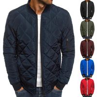 Wholesale Men s Jackets Men Quilted Coat Jacket Warm Winter Casual Long Sleeve Zip Up Overcoat Grid Lines Solid Color Outwear Autumn