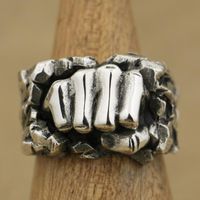 Wholesale Handmade Sterling Silver Powerful Fist Breaking Stone Mens Biker Ring TA77 US Size Cluster Rings