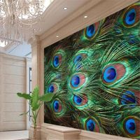 Wholesale Milofi Custom Non woven Mural Peacock Feather Close up Simple Background Wall Paper Decoration Painting Wallpapers