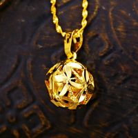 Wholesale Pendant Necklaces Lucky leafs Clover Chain Yellow Gold Filled Hollow Hydrangea Necklace Nice Women Jewelry Gift