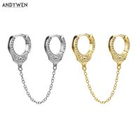 Wholesale ANDYWEN Sterling Silver mm Double Sided CZ Crystal Hands Cuff Clickers Medium Chain Hoops Loop Earring Jewelry