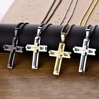 Wholesale Men s Cross Necklace L Stainless Steel Large Jesus Christ Pendant White Gold Black Rolo Chain Jewelry