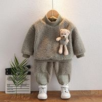 Wholesale Clothing Sets Autumn Winter Toddlers Kids Baby Girls Boys Lamb Wool Outfits Unisex Plush Doll Decor Long Sleeve Sweatshirts Y