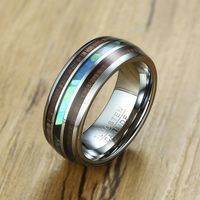 Wholesale Tungsten Carbide with Abalone Shell and Hawaiian Koa Wood Tri Inlay Men Ring mm Dome Shape Comfort Fit Wedding Band Jewelry