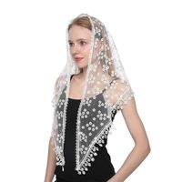 mantilla lace veils 2022 - Women Triangle Scarf For Prayer Shawl Embroidered Lace Veil Floral Headcovering Tassel Veils Mantillas The 's Scarves