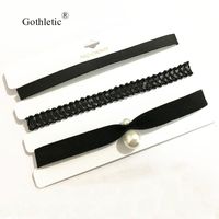 Wholesale Gothletic set Trio Choker Necklaces Pack Black Suede PU Collar Necklace For Women Fashion Jewelry Chokers
