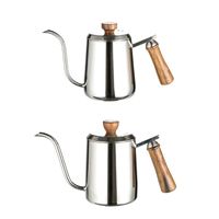 Wholesale 300 ml Stainless Steel Coffee Kettle Gooseneck Spout Pour Over Thin Mouth Retro Tea Pot with Scale Wooden Handle