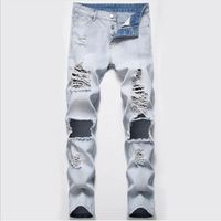 Wholesale Ripped Holes Cotton Denim Jeans For Men Autumn Hip Hop Streetwear Blue Stretch Pants Male Soft Scratches Slim Trousers