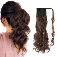 Wholesale Synthetic Wave Long Ponytail piece Wrap on Clip Extensions Ombre Brown Pony Tail Blonde Fack Hair