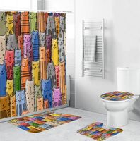 Wholesale Shower Curtains Waterproof Colorful Cat Print Curtain Bathroom Set Carpet Cover Toilet Bath Mat Pad Piece Durable Fabric