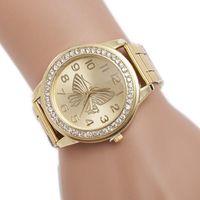 Wholesale Wristwatches Fashion Luxury Gold Watches Women Crystal Butterfly Big Dial Quartz Dames Horloge Relogio Feminino