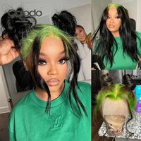 Wholesale Lace Wigs Pink Green Roots Ombre Human Hair Wig Pre Plucked Straight Front Transparent Remy With Baby COLODO