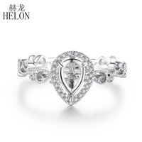 Wholesale Cluster Rings HELON Pear Cut x5mm Solid k White Gold Natural Diamonds Semi Mount Engagement Wedding Ring Setting Women Vintage Fine Jewel