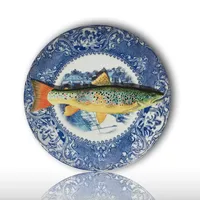 Wholesale Blue and White Fish Dish Restaurant Background Wall Decoration Hanging Plate Ceramic Plate Home Jewelry Crafts Plate Ornaments