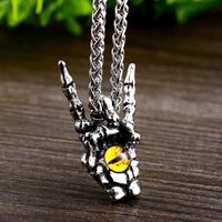 Wholesale Pendant Necklaces Rock Hand Gesture With Evil Eye Necklace Stainless Steel Punk Skeleton Rock amp Roll Chain Jewelry For Men