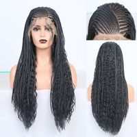 Wholesale Synthetic Wigs RONGDUOYI Long Fiber Hair Lace Wig Black Front X6 Side Part Braided Box Braids For Women