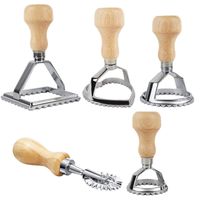 Wholesale Ravioli Stamp Maker Cutter Pasta Press Tool with Wooden Handle Embossed Biscuit Mold Kitchen Accessories Cookie Cake Pastry Molding Tools