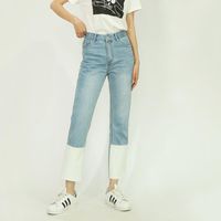Wholesale Women s Jeans Autumn All match Straight High With Flanging Fashionable Washed White Side Contrast Stitching Cropped