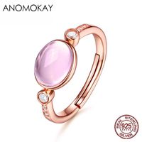 Wholesale Cluster Rings Anomokay Classic Luxury Oval Crystal Rose Gold Women Set With White CZ Sterling Silver Resizable Ring For Party