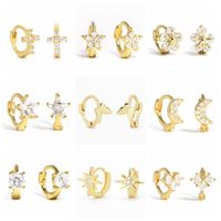 Wholesale Aide Sterling Silver White CZ Crystal Star Moon Cross Flower Huggie Earrings Tiny Circle Second Hole Cartilage Hoop