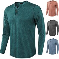 Wholesale Men s T Shirts Male Solid Classic Comfort Soft Casual Tshirt Hipster Spring Long Sleeve Henley T Shirts Man Button Collar Clothes Tops TEE