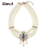 Wholesale Kinel Jewelry Collection Vintage Flower Choker For Women Natural Pearl Button Long Chain Pendant Necklace