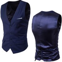 Wholesale Men s Navy Blue Dress Suit Vest Waistcoat Slim Fit V Neck Tuxedo Men Formal Business Smart Casual Gilet Homme XL