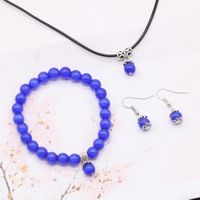 Wholesale Earrings Necklace Natural Stone Cat Eye Earring Bracelet Set Quratz Crystal Pendant Black Rope For Women