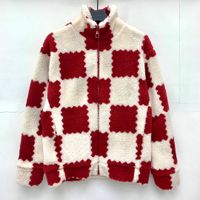 Wholesale Winter fashion warm luxury jacket High Quality Fleece material grid contrast color US size loose mens stand collar designer coat
