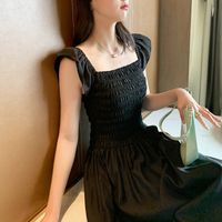 Wholesale Sleeveless Black Midi Dress Women Casual Elegant Strap Office Ladies One Piece Korean Square Collar Summer