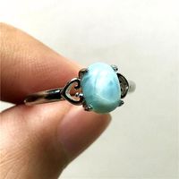 Wholesale Cluster Rings Natural Blue Larimar Stone Ring Jewelry For Woman Man Crystal Silver x6mm Oval Beads Water Pattern Adjustable