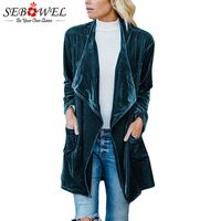 Wholesale SEBOWEL Long Sleeve Retro Velvet Blazer Jacket Woman Draped Open Front Ladies Elegant Long Style Blazers New Spring Auutumn H0918
