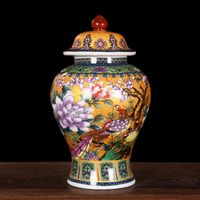 Wholesale Vases Chinese Ceramic Antique Royal Golden Pheasant Cloisonne Enamel General Tank Vase Fortune Hat covered Ginger Jar Ornament