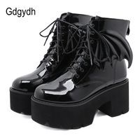 Wholesale Gdgydh New Fashion Angel Wing Ankle High Heels Patent Leather Womens Platform Boots Punk Gothic Sexy Model Shoes Prefect