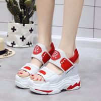 Wholesale Summer Women Sandals Black Wedge Heels Sneakers Peep Toe High Platform White Flip Flops Thick Bottom
