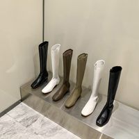 Wholesale 2021 Square toes knightly Platform Boots wellingtons boot low heel female women White black brown Khaki knees Fashion barreled stretch Terry Side zipper