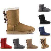 Wholesale Classics winter snow boots for women and girls woman casual boot shoes red black Purple bow Chestnut brown Coffee classic mini Antelope Grey short booties Keep warm