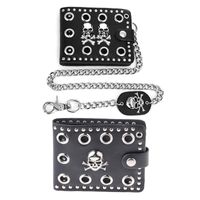 Wholesale Wallets THINKTHENDO Leather Cool Punk Gothic Western Skull Clutch Purse With Chain For Men