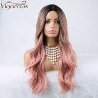 Wholesale Synthetic Wigs Vigorous Long Wave Wig Middle Part Ombre Pink For Black Women Cosplay Daily Natural Looking Heat Resistant