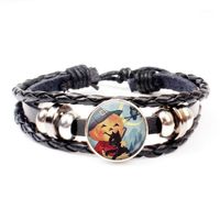 Wholesale Halloween Black Cat And Pumpkin Leather Bracelet Glass Dome Party Jewelry Accessorie Gift Souvenir Bangle