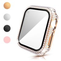 Wholesale Glass Film Full Diamond PC Cases for Apple Watch Series SE Case Accessories Iwatch mm mm mm mm Screen Protector Bumper Cover